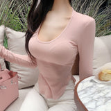 Women Long Sleeve Shirt round Neck Tight Long Sleeve Bottoming Shirt Top Spring and Autumn