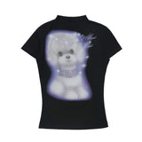 Women T-shirt Printed Short-Sleeved T-shirt Casual Slim-Fit Figure Flattering Top