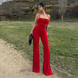 Women Jumpsuit Casual Pants Flared Jumpsuit Slit Slim-Fitting Sexy