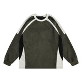 Men Hoodie Letter Embroidery Color-Block Crew Neck Sweatshirt Sports Long Sleeve Pullover Top