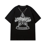 Men T Shirt Fashion Brand Five-Pointed Star Printed Necklace Short Sleeve T-shirt Men and Women