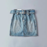 Women Skirt Short Belt Denim Skirt