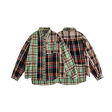 Unisex Jacket Autumn Color Contrast Patchwork Plaid Shirt Women's Clothing