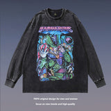 Men Long Sleeve Shirt Cartoon Distressed Long Sleeve T-shirt Men and Women Oversize Casual Couple