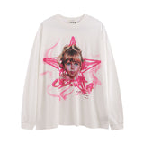 Men Long Sleeve Shirt Printed Vibe Style Long Sleeve Bottoming T-shirt Men and Women All-Matching Loose
