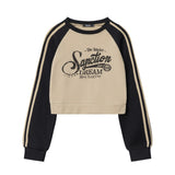 Women Hoodie Printed Short Sweater for Girls round Neck Multicolor Long Sleeve