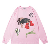 Men Hoodie Cartoon Anime Print Crew Neck Sweater