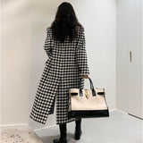 Plaid Trench Coat Autumn Houndstooth Long below the Knee Woolen Coat