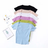 Women T-Shirt Summer Slim Fit Short Sleeve Knitted T-shirt