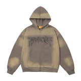 Men Hoodie Inkjet Gradient Printing Hooded Jacket Autumn and Winter Loose Embroidered Letters Zipper Cardigan Sweater