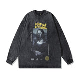 Men Long Sleeve Shirt Vintage Worn Looking Washed-out Long Sleeve T-shirt Men Couple's Tops