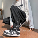Men Sweatpants Waffle Pants Men Loose Design Zipper