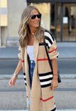 Plaid Trench Coat Fall/Winter Loose Knitted Cardigan Idle Style Long Sweater Coat