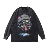 Men Long Sleeve Shirt Vintage Cartoon Printed Distressed Long Sleeve T-shirt for Men and Women Couple