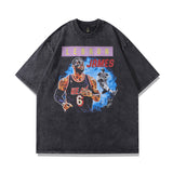 Men T Shirt Printed Washed and Worn Short Sleeve T-shirt Men and Women Vintage