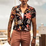 Men Shirt Men's Casual Shirt Loose Printed Short Sleeve Cardigan