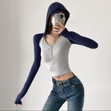 Women T-Shirt Autumn Long Sleeve V-neck Short Hood T-shirt