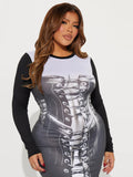 Women Dresses Women's Autumn Fashion Print round Neck Long Sleeve Dress
