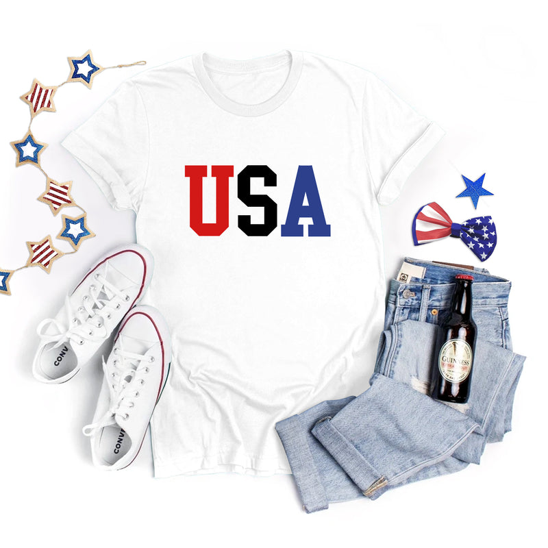 National Flag Day T Shirts Summer round Neck T-shirt Women's Short Sleeve Independence Day Women