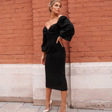 Women Desses Dress Puff Sleeve Slim-Fit Hip Skirt