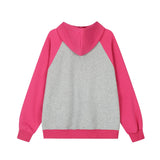 Men Hoodie Color Contrast Patchwork Raglan Sleeve Hooded Sweater Letter Embroidery Loose Pullover Leisure Hoodie