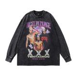 Men Long Sleeve Shirt Rodman Printed Long Sleeve Worn Looking Washed-out All-Match Long Sleeve T-shirt