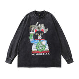 Men Long Sleeve Shirt Skull Print Long Sleeve T-shirt Men and Women Distressed Top