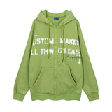 Men Fleece Lined Hoodie Winter Hooded Jacket Men's High Street Letter Printing Distressed Sweater