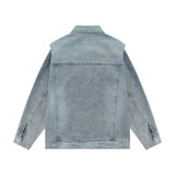 Men Denim Jacket Spring and Autumn Washed Denim Clothes Jacket Stitching Padded Shoulder Denim Jacket