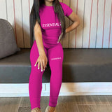 Women Jumpsuit Letter Print T-shirt Skinny Yoga Pants Women's