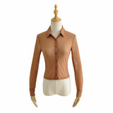 Women T-Shirt Long Sleeve Shirt Women Solid Color Cardigan Top