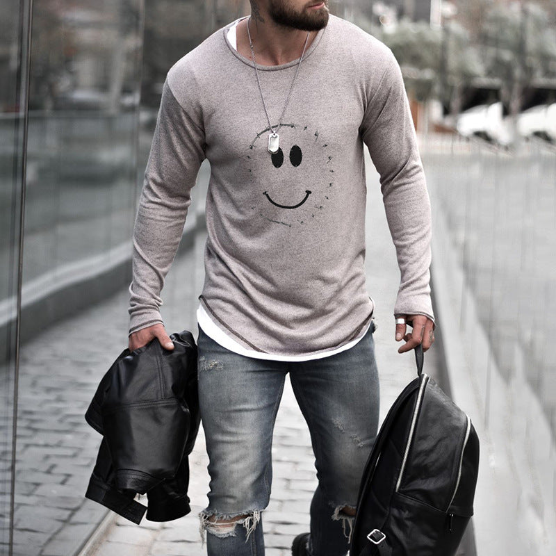 Men T Shirt Spring and Autumn Long Sleeve Cotton T-shirt Printed Men