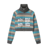 Men Hoodie Striped Stand Collar Zipper Coat Men and Women Letters