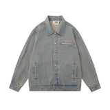 Men Denim Jacket Letter Patterned Denim Jacket Men's Autumn and Winter Clothing Loose All-Matching Washed and Worn
