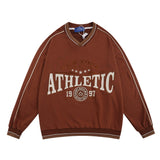 Men Hoodie Letter V-neck Sweatshirt Men's Loose Casual Long Sleeves Spring and Autumn