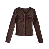 Women T-Shirt Top Women Fall Slim Fit Single-Breasted Long Sleeve