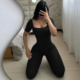 Women Jumpsuit Fashion Solid Color Short-Sleeved Jumpsuit