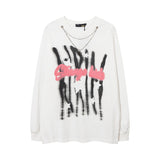 Men Long Sleeve Shirt Graffiti Necklace Personalized Couple Long Sleeve T-shirt Bottoming Men and Women