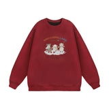 Men Hoodie Cartoon Animal Printed Crew Neck Sweatshirt