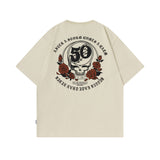 Men T Shirt Printed Worn Looking Washed-out Short-Sleeved T-shirt Men and Women Style Retro