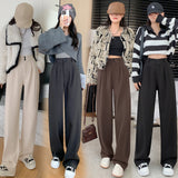 Palazzo Pants Woolen Straight Trousers Loose Casual Wide Leg Pants Straight