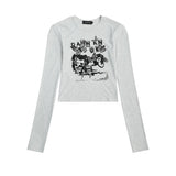 Women Long Sleeve T-Shirt Printed Long Sleeve T-shirt Girls Autumn Leisure round Neck