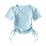 Women's T-Shirt Summer V-neck Short-Sleeved T-shirt Women's Pure Short Top