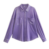Women's T-Shirt Spring and Autumn Pocket Shirt Top Long Sleeve Shirt for Women