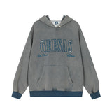 Men Hoodie Washed and Worn Embroidered Letter Hooded Sweater