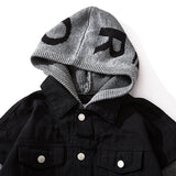 Men Denim Jacket Men's Spring and Autumn Loose Long Sleeve Stitching Hooded Jacket