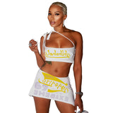 Women Co-Ord Set Spring Fashion Letters Printed Short Skirt Suit