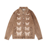 Men Denim Jacket Washed Distressed Butterfly Printed Denim Men Spring and Autumn Jacket