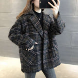 Plaid Trench Coat Autumn and Winter Loose High-Grade Outer Wear Plaid Wool Coat