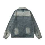 Men Denim Jacket Dyed Distressed Denim Jacket Men's Lapel Denim Jacket